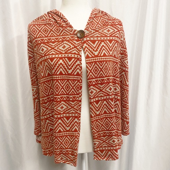 Tea & Rose Anthropologie Rust Aztec Hooded Cape - Picture 1 of 7